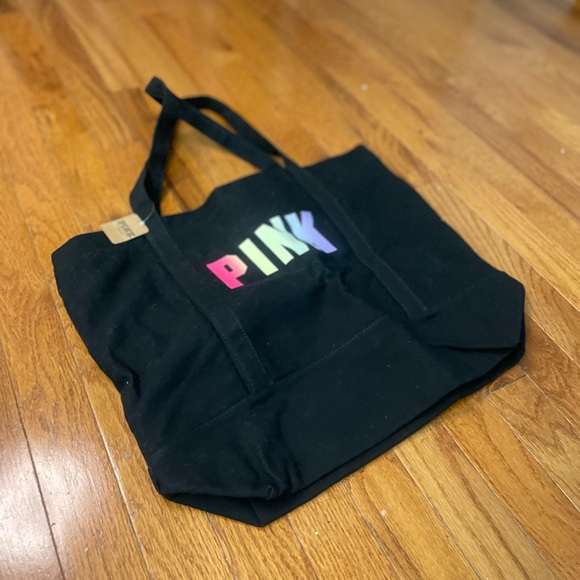 PINK Small Tote Bag - Black w/ Multicolored PINK logo - Picture 4 of 9